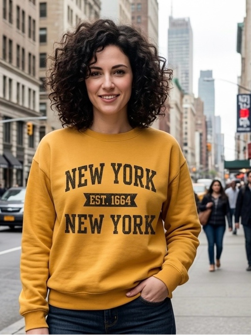 New York New York Est. 1664 Mustard Gold Graphic Crewneck Sweatshirt XL